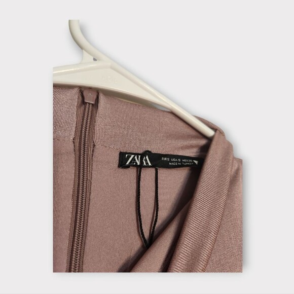 Zara Voluminous Satin Effects Long Sleeve Dress in Mauve S - Picture 4 of 7